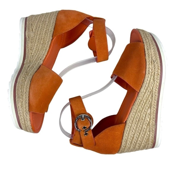 MARC FISHER ZARNA ORANGE SUEDE PLATFORM ANKLE STRAP ESPADRILLE WEDGE HEELS - Picture 4 of 13
